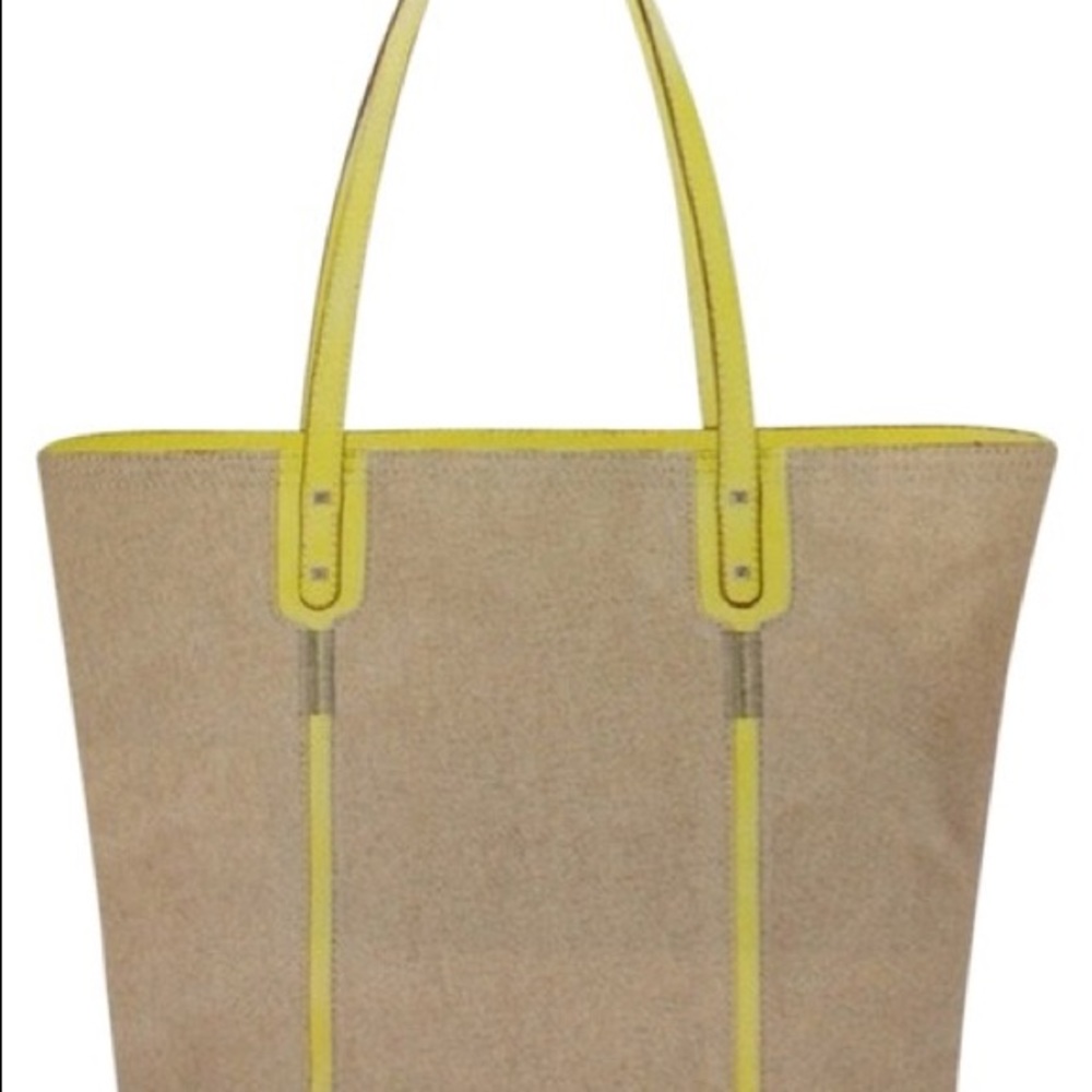 Stella & Dot Neon Yellow Trim Canvas Tote